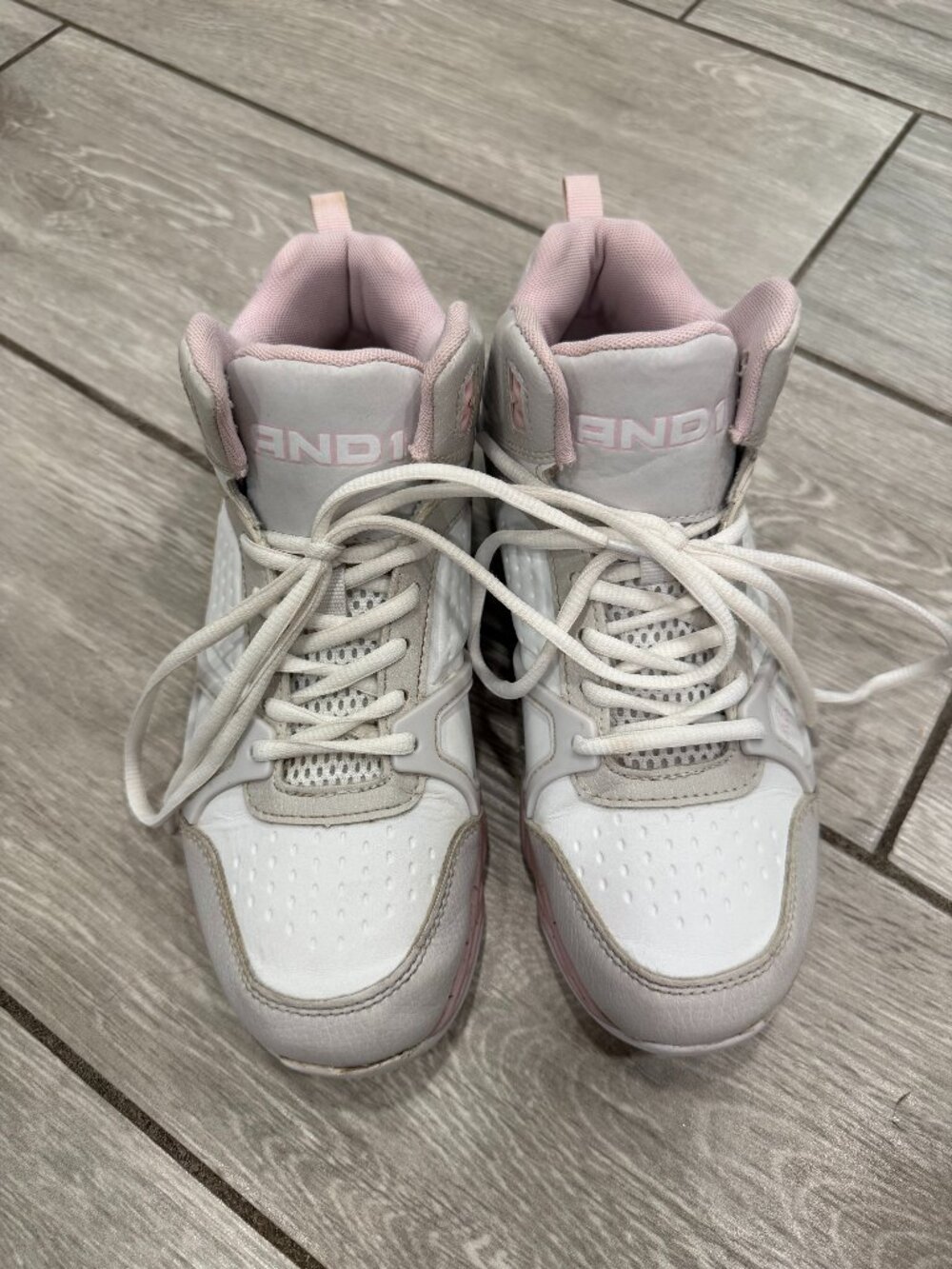 AND1 White & Pink High-Top Basketball Sneakers – Youth Size 6 (EUR 38.5)